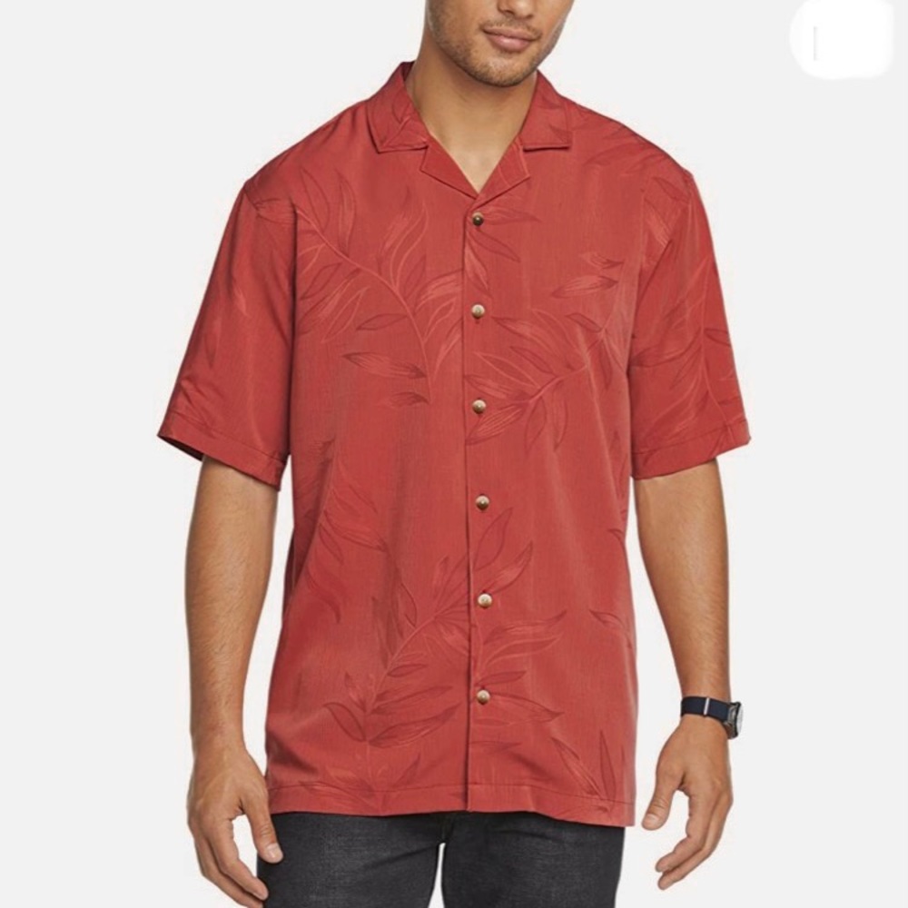 NWT Van Heusen Men's Air Tropical Short Sleeve Button Down Shirt Coral Red